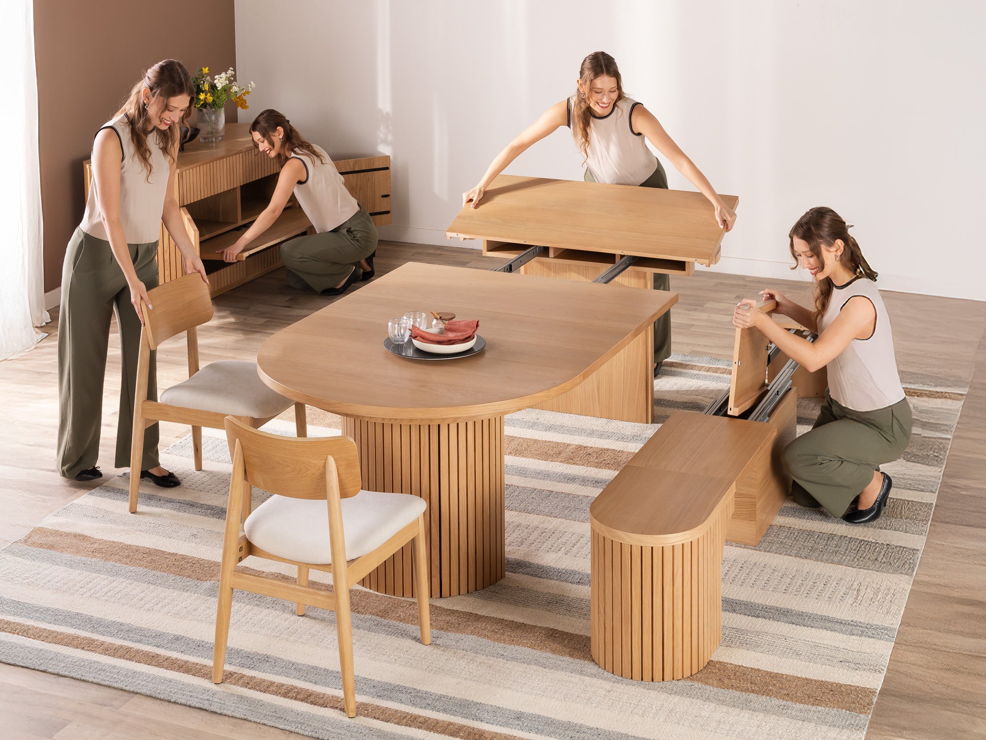 Modular Extendable Wood Round to Oval Dining Table | TT ROW