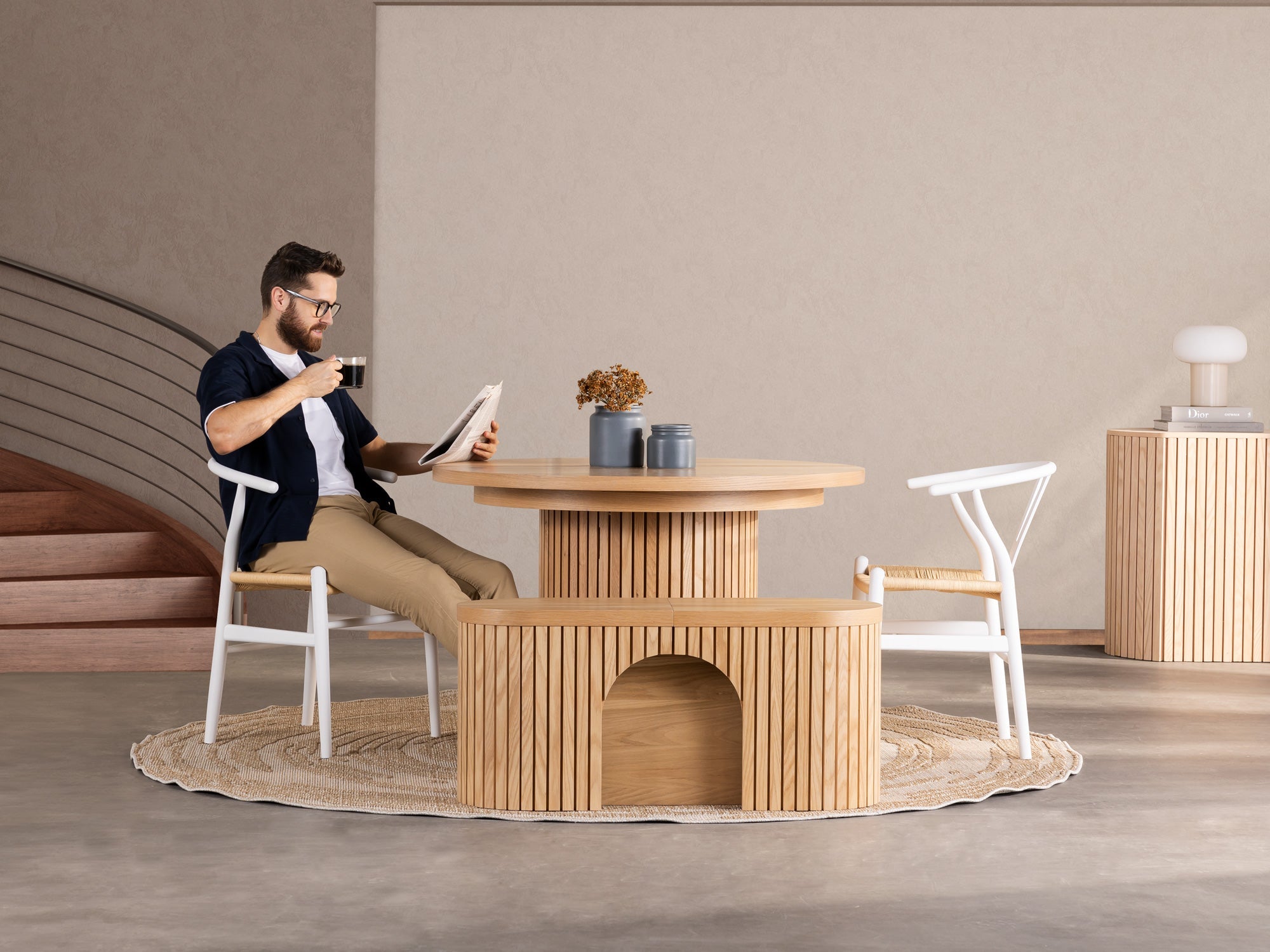 Round Dining Table with Extendable Bench Dining Set | TT ROW