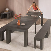 American Silver Birch::Gallery::Expanded Siberian Birch Transformer Table Shown with Bench