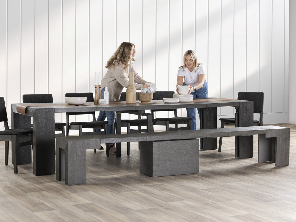 American Silver Birch::Gallery::Expanded Siberian Birch Transformer Table Shown with Bench
